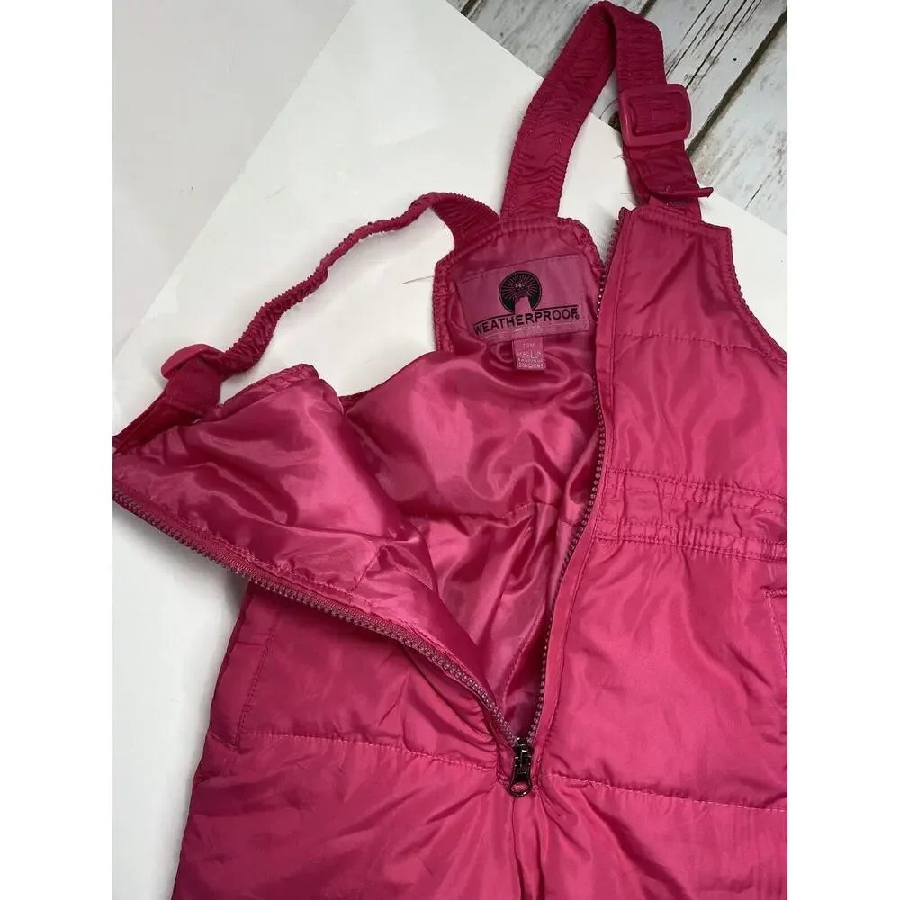 Weatherproof Baby Snow Pants Bibs and Jacket Pink 24 months Ruffled Puffer Coat